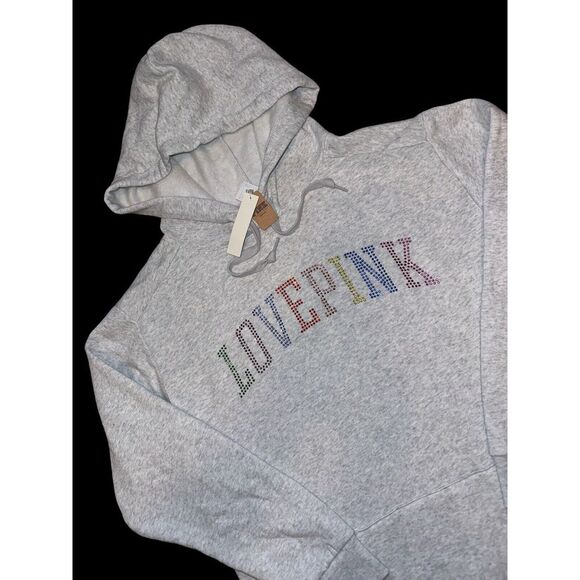 PINK Victoria's Secret Pride Bling Hoodie Heather Gray New Campus‎ Lounge Small - Picture 1 of 10